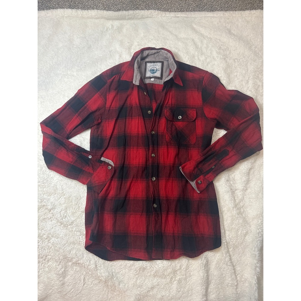 Gioberti Flannel Shirt Mens Small Red Excellent Buffalo Plaid Long Sleeve
